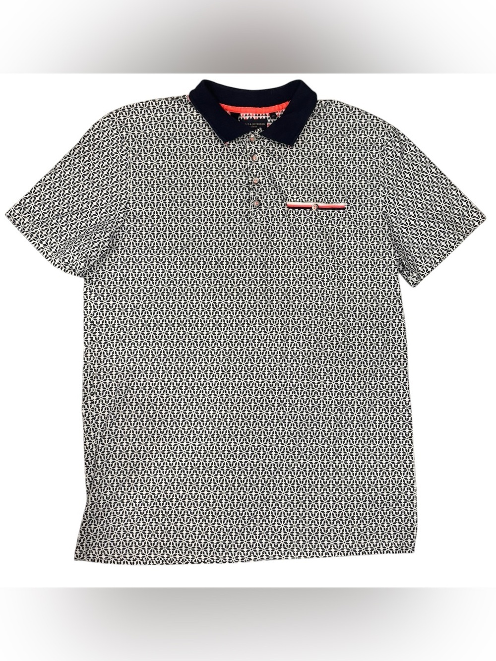 Lloyd & Jefferson London Geometric Print Polo Shirt Men’s Medium Preppy